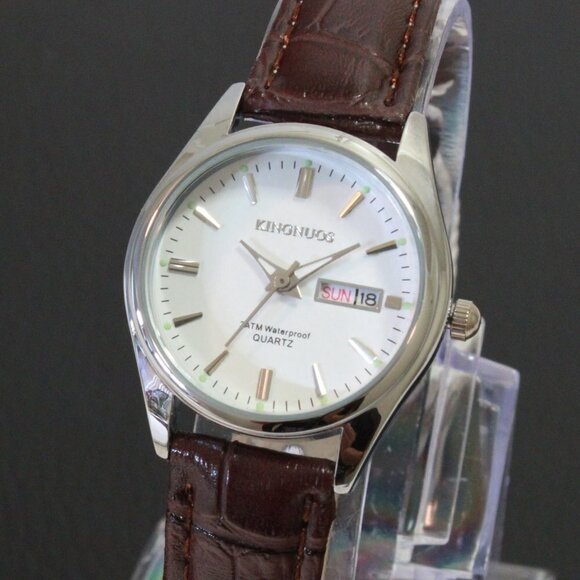 Women\'s Contemporary Dress Watch Silver With Brown Strap 28mm main image 2